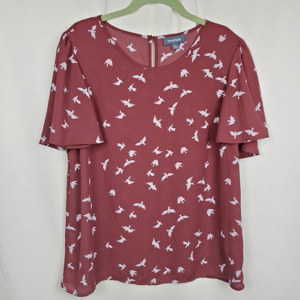 Modcloth bird print flutter sleeve blouse